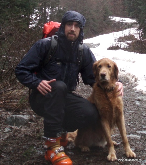 My dog and I, "skiing" near the head of Indian Arm