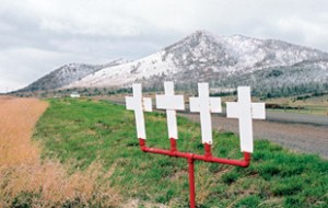 Four crosses along U.S. 287 between Helena and Townsend mark the spot where a fatal accident occurred. 